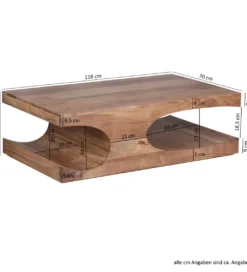 Stolik kawowy BOHA  118 cm drewno akacja*WOHNLING, GERMANY New