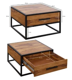 Stolik kawowy CARBERA 65 cm drewno sheesham*WOHNLING, GERMANY Sale