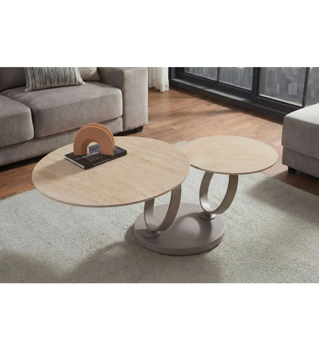 Stolik kawowy DANCING RINGS 135 cm ceramika w optyce trawertynu*Invicta Interior Discount