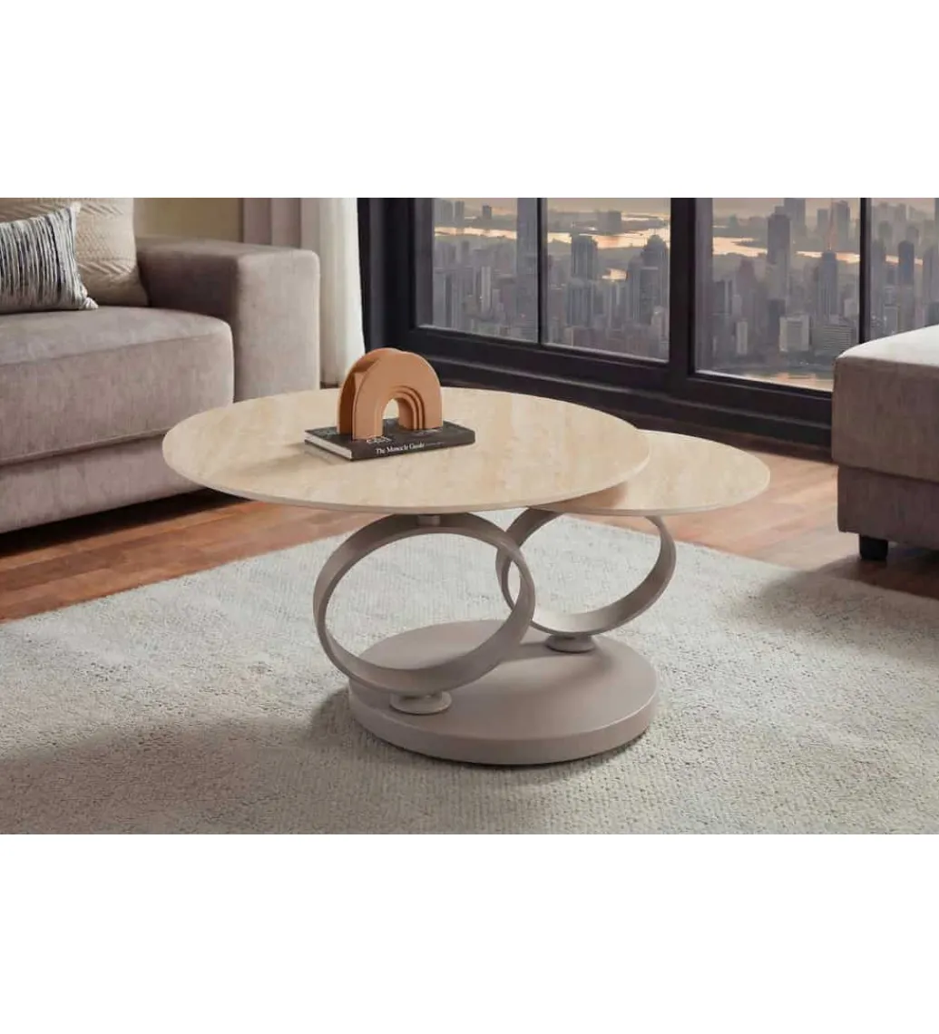 Stolik kawowy DANCING RINGS 135 cm ceramika w optyce trawertynu*Invicta Interior Discount