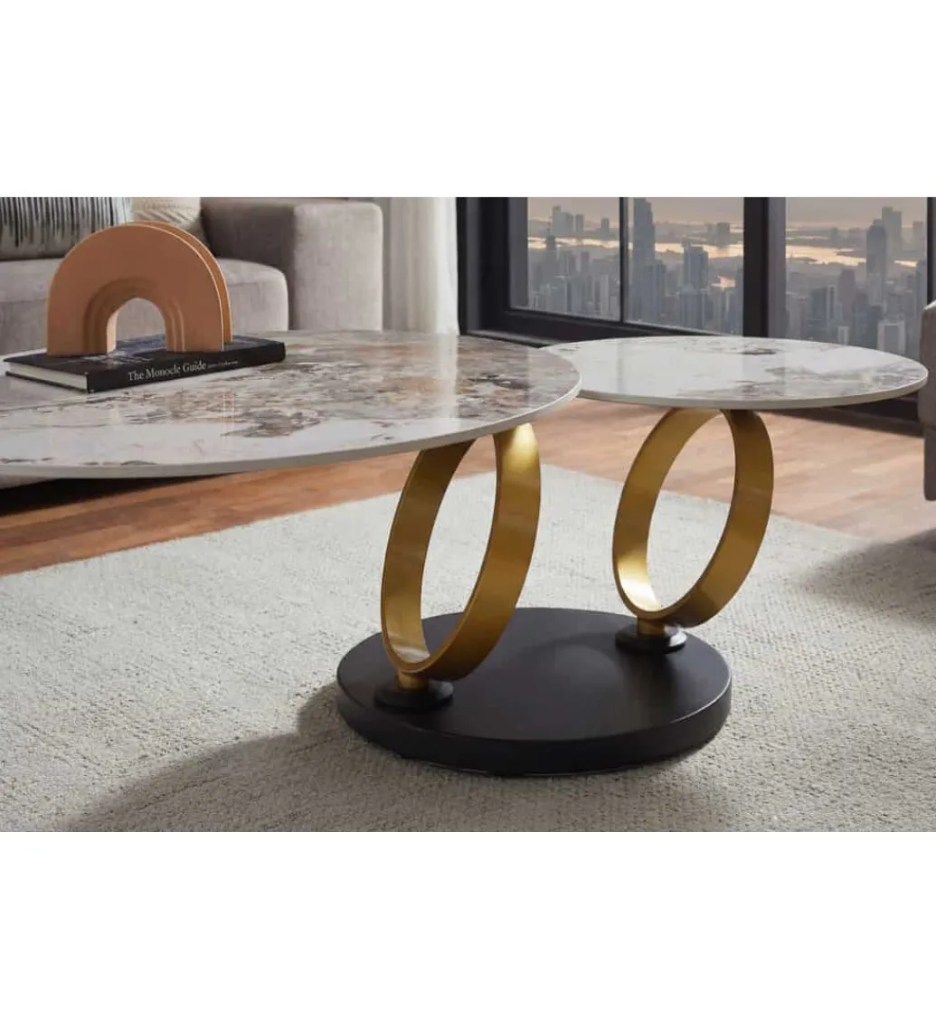 Stolik kawowy DANCING RINGS 135 cm ceramika w optyce marmuru*Invicta Interior Clearance