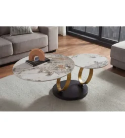 Stolik kawowy DANCING RINGS 135 cm ceramika w optyce marmuru*Invicta Interior Clearance