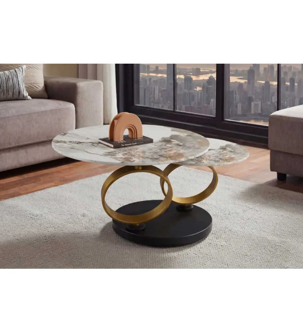 Stolik kawowy DANCING RINGS 135 cm ceramika w optyce marmuru*Invicta Interior Clearance