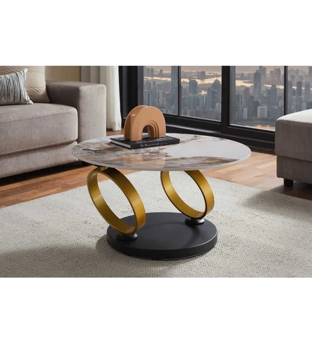 Stolik kawowy DANCING RINGS 135 cm ceramika w optyce marmuru*Invicta Interior Clearance