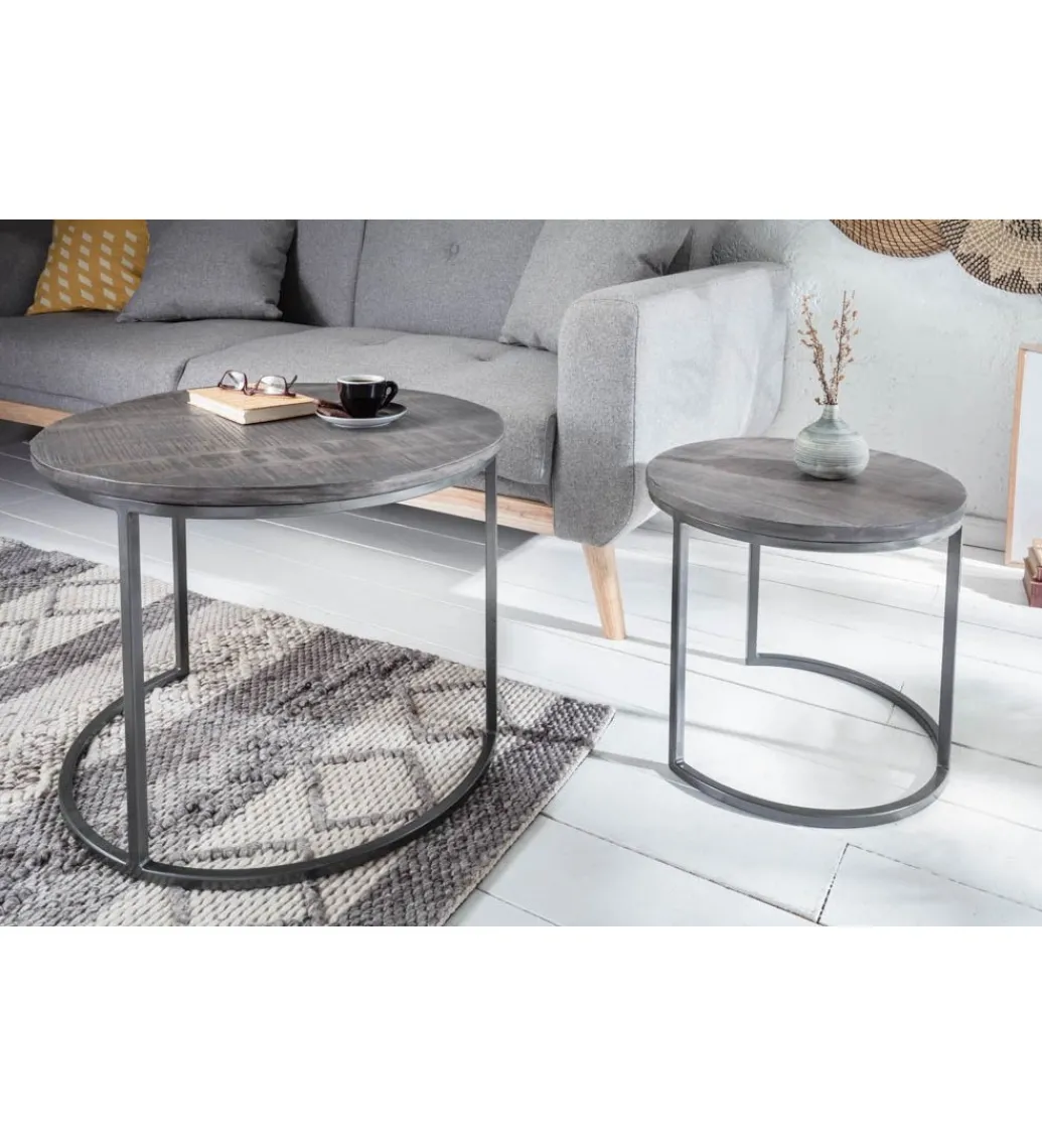 Stolik kawowy Ellement zestaw 2 mango szary*Invicta Interior Discount