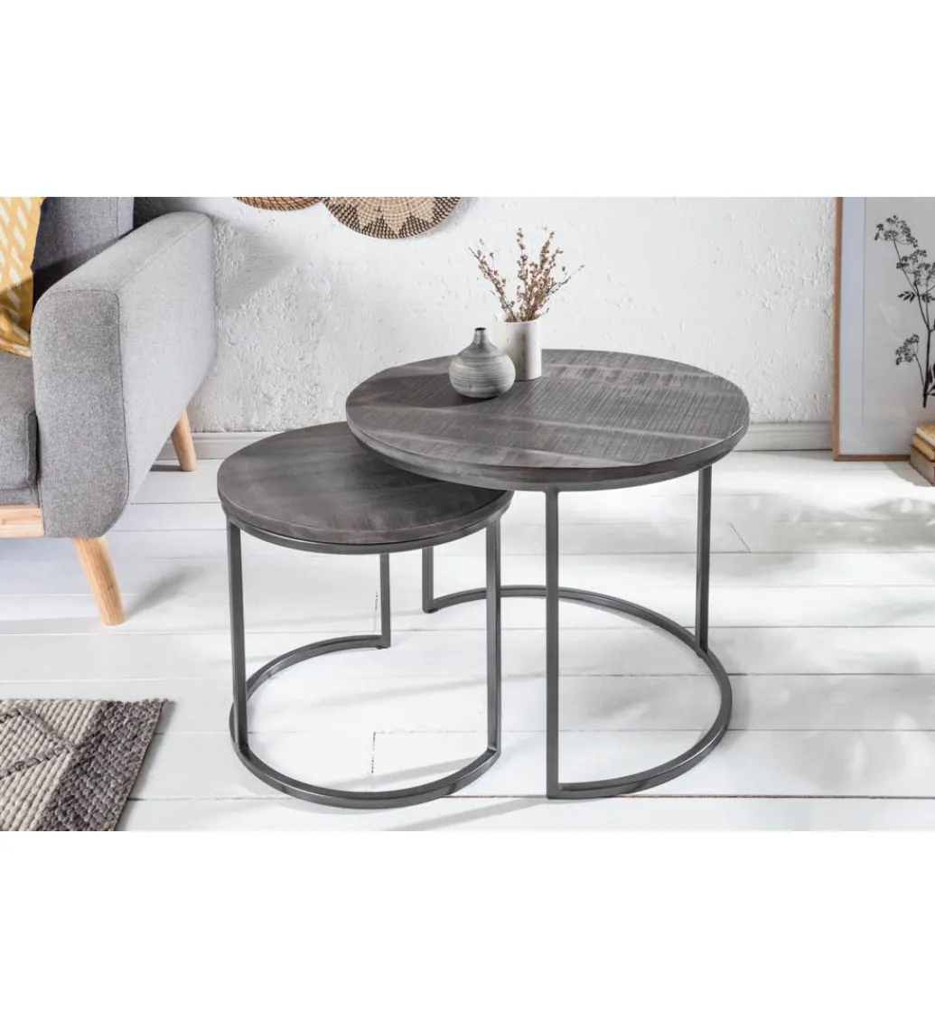 Stolik kawowy Ellement zestaw 2 mango szary*Invicta Interior Discount