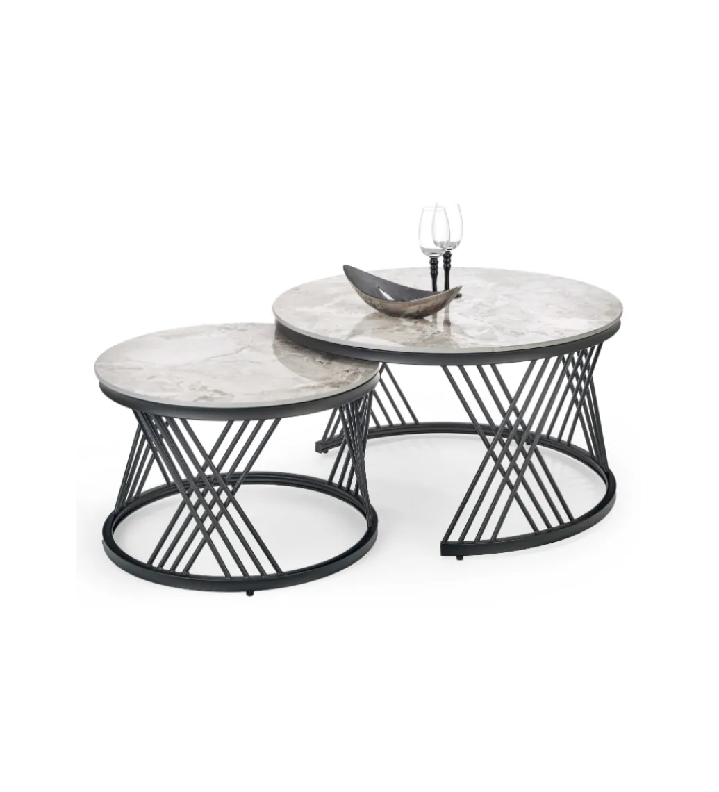 Stolik Kawowy FLAMINGO set 2 w kolorze szarego marmuru*Halmar Online