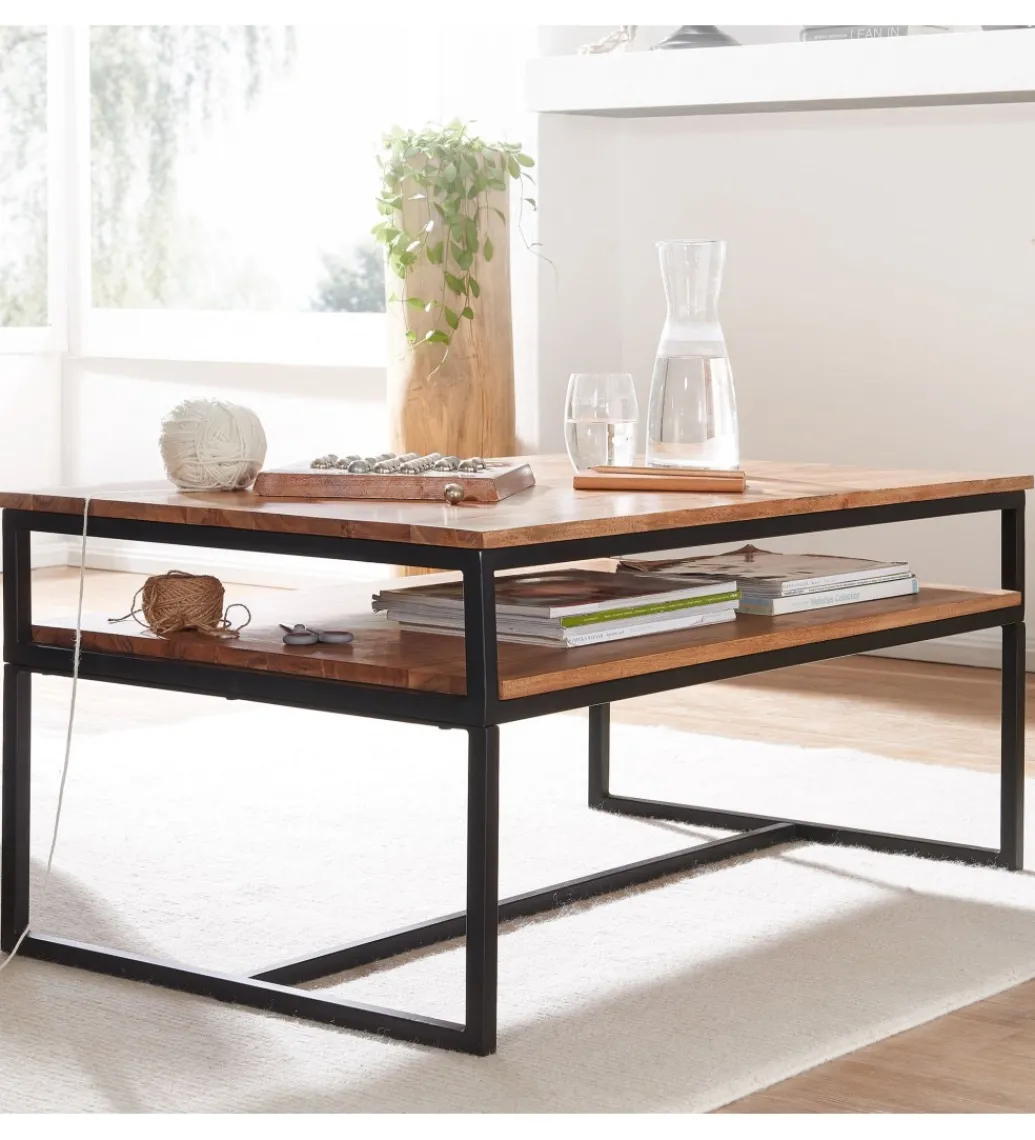 Stolik kawowy FUNI 100 cm drewno akacja*WOHNLING, GERMANY Discount