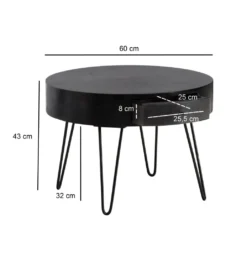 Stolik kawowy GARMAZJA 60 cm drewno mango czarne*WOHNLING, GERMANY Outlet