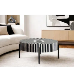 Stolik kawowy HARMONY NATURE 65 cm czarnobiały*Invicta Interior Clearance