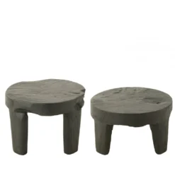 Stolik kawowy HERAS set 2 drewno teak czarny*J-Line