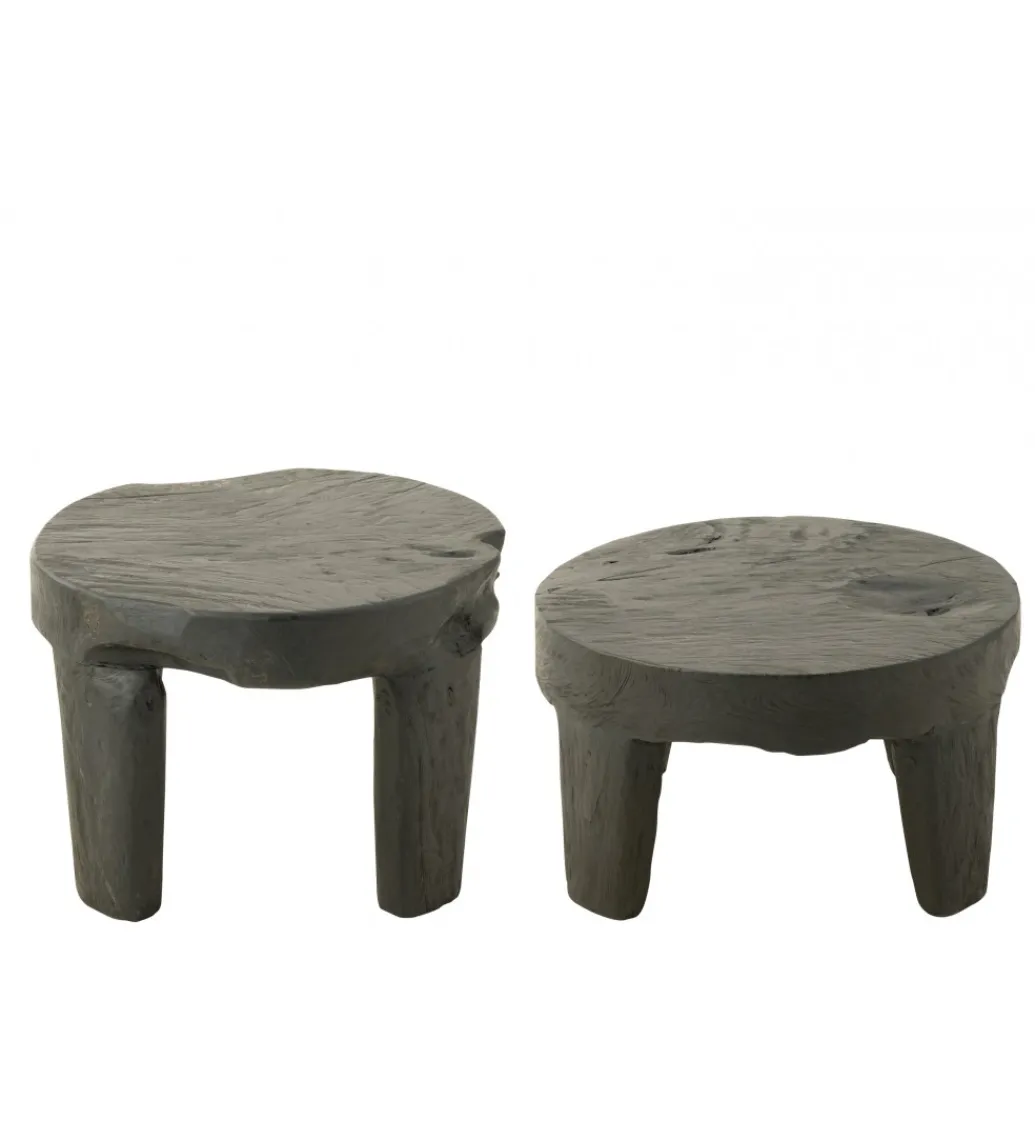 Stolik kawowy HERAS set 2 drewno teak czarny*J-Line