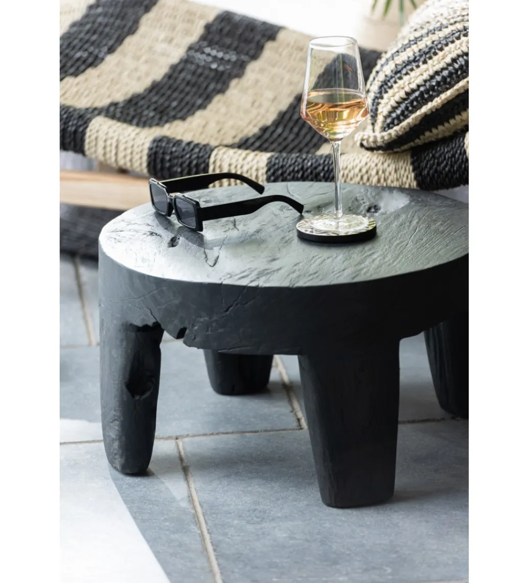 Stolik kawowy HERAS set 2 drewno teak czarny*J-Line