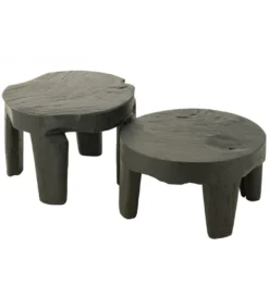 Stolik kawowy HERAS set 2 drewno teak czarny*J-Line