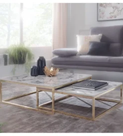 Stolik kawowy HIBRO II set 2 w optyce białego marmuru*WOHNLING, GERMANY Outlet