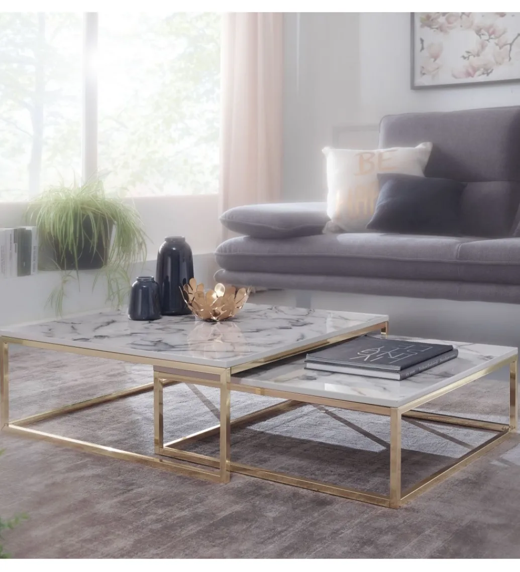 Stolik kawowy HIBRO II set 2 w optyce białego marmuru*WOHNLING, GERMANY Outlet