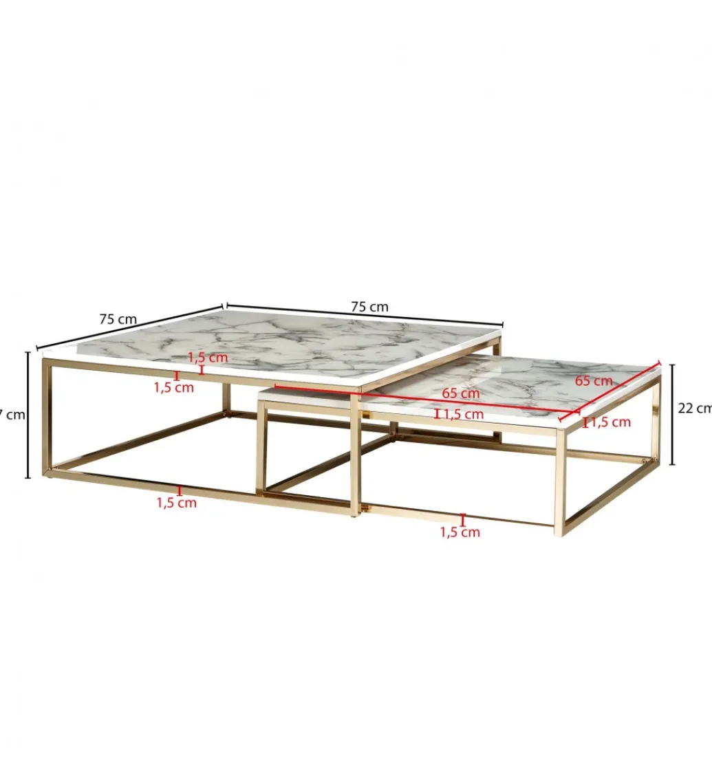 Stolik kawowy HIBRO II set 2 w optyce białego marmuru*WOHNLING, GERMANY Outlet