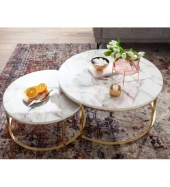 Stolik kawowy HOBRO set 2 w optyce białego marmuru OUTLET*WOHNLING, GERMANY Discount