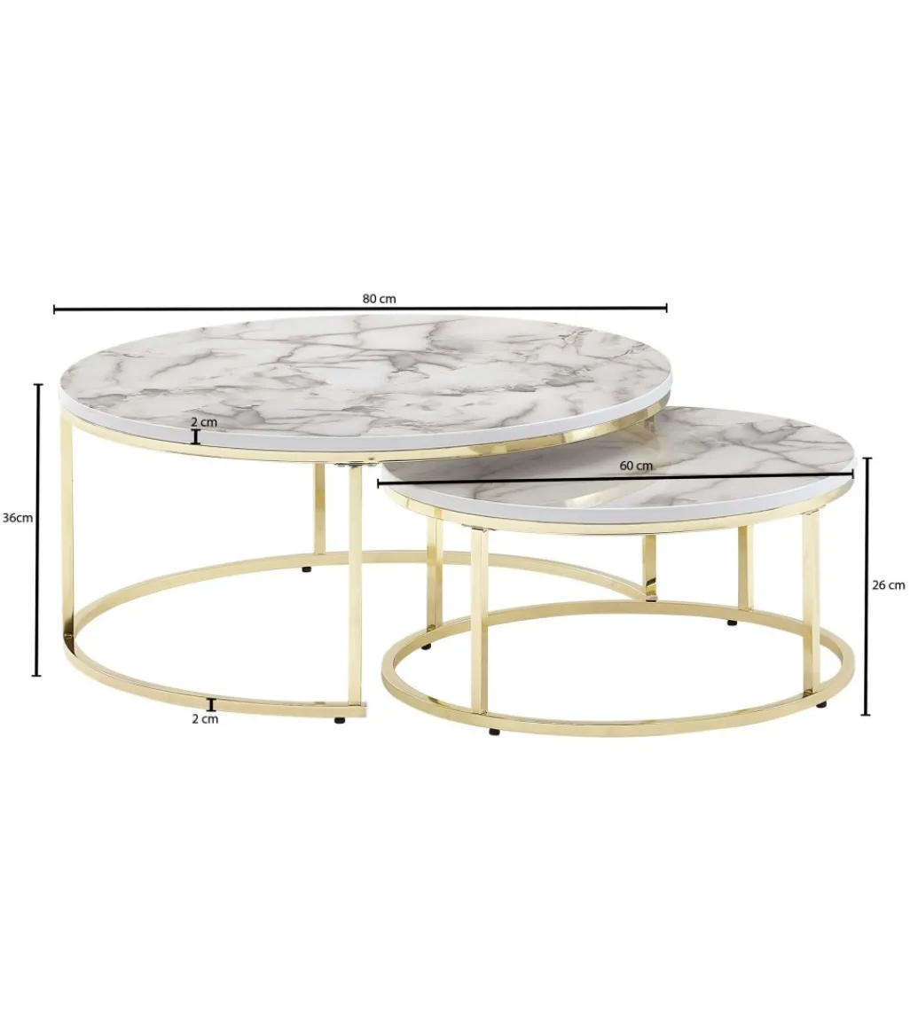 Stolik kawowy HOBRO set 2 w optyce białego marmuru OUTLET*WOHNLING, GERMANY Discount