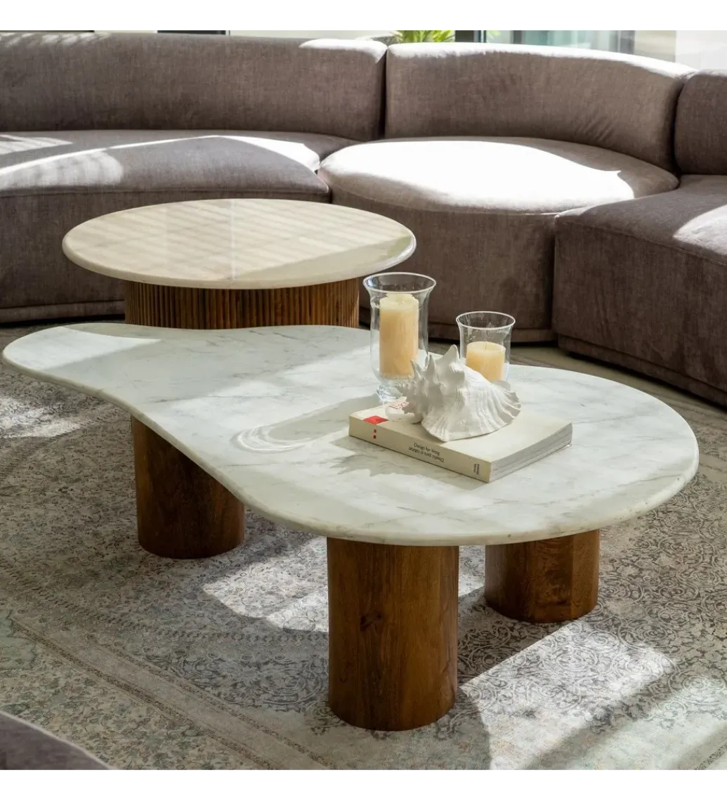 Stolik kawowy HUGI 135 cm marmur drewno mango*Zona-Design New