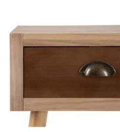 Stolik kawowy KEJU 110 cm drewna sosny paulowni i ratanu*Zona-Design Best