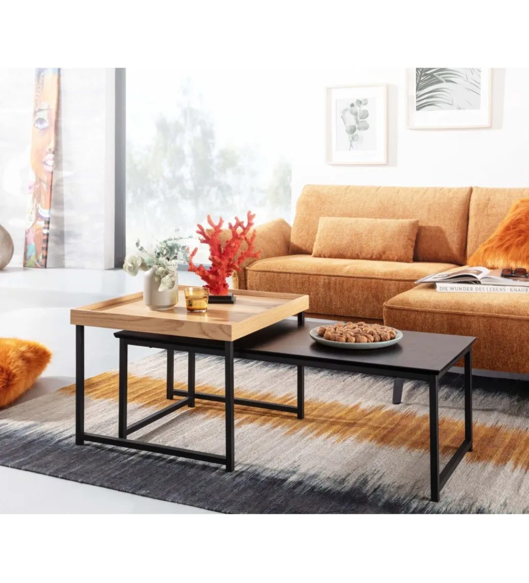 Stolik kawowy KORFI set 2 w optyce dębu outlet*WOHNLING, GERMANY Sale