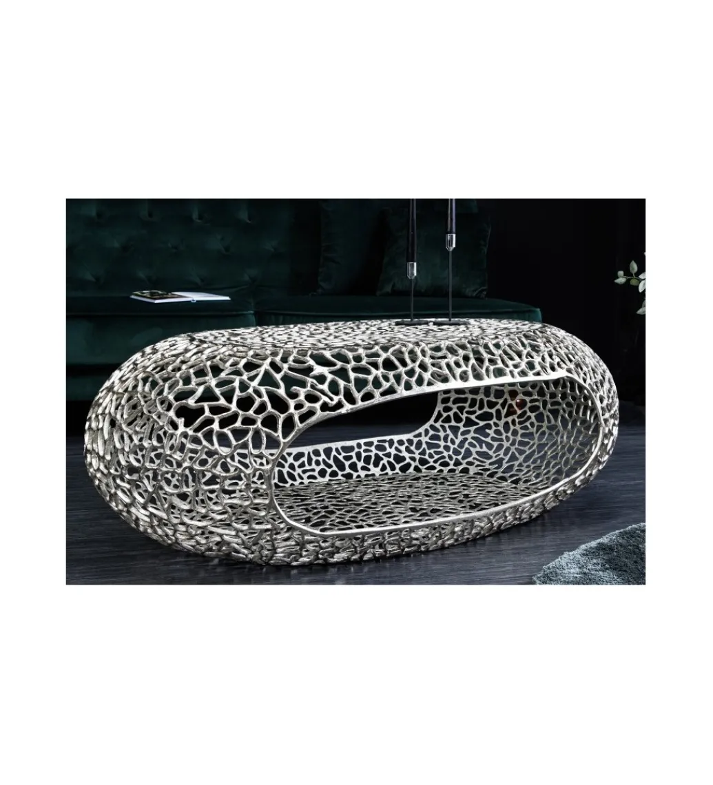 Stolik kawowy LEAF 119 cm srebrny*Invicta Interior Best