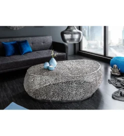 Stolik kawowy Leaf 120 cm srebrny*Invicta Interior Clearance