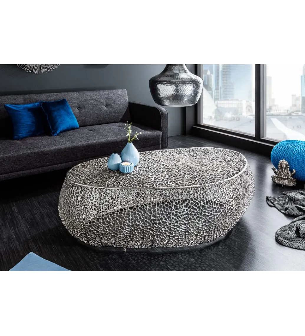 Stolik kawowy Leaf 120 cm srebrny*Invicta Interior Clearance