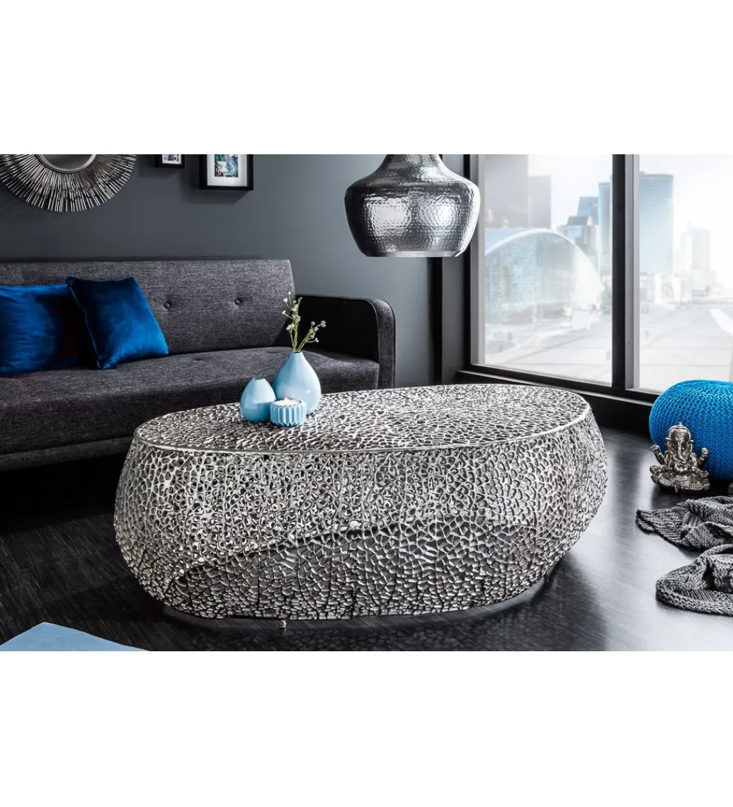 Stolik kawowy Leaf 120 cm srebrny*Invicta Interior Clearance