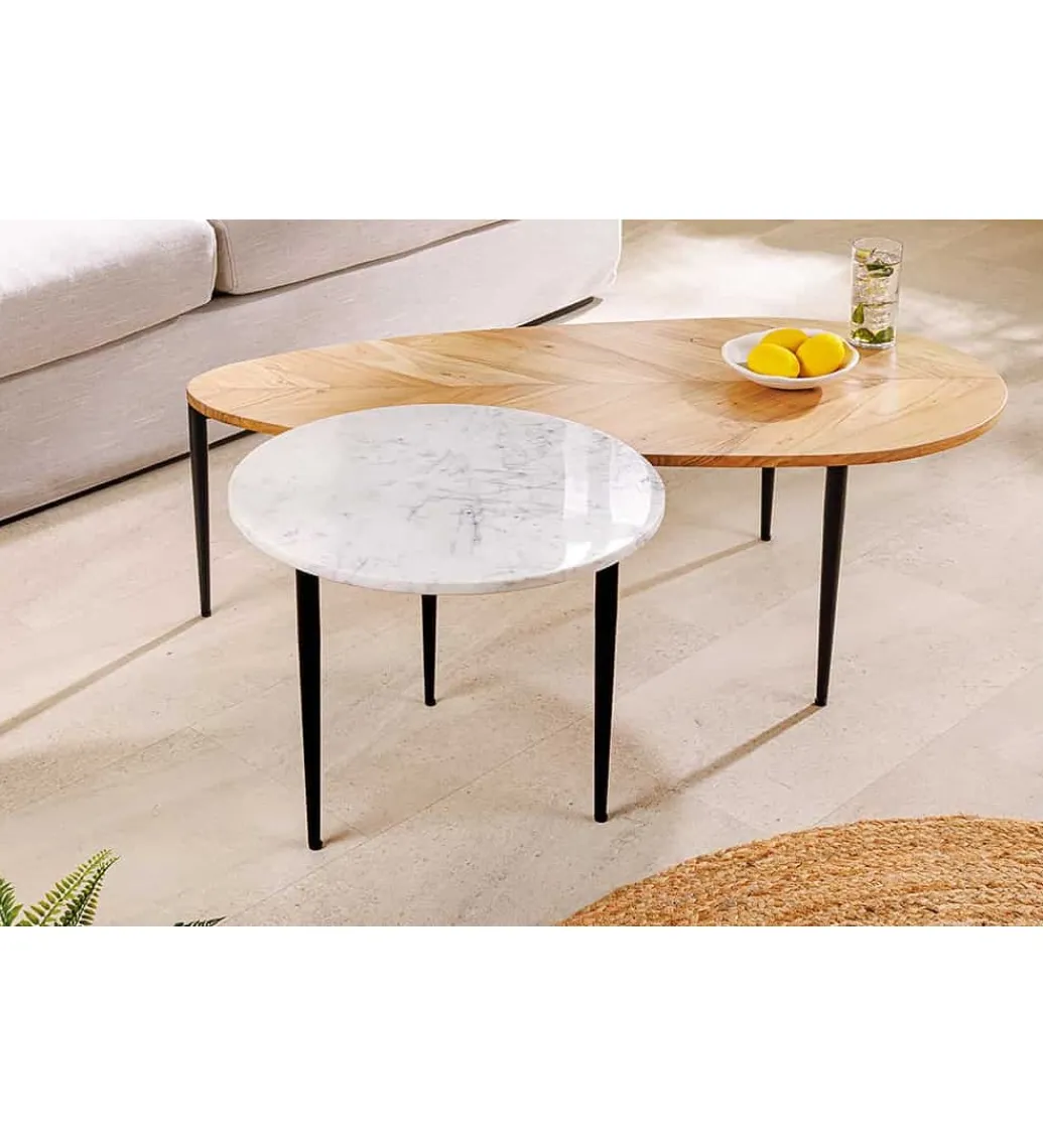 Stolik kawowy LINDO set 2 drewno akacja marmur*Invicta Interior Hot