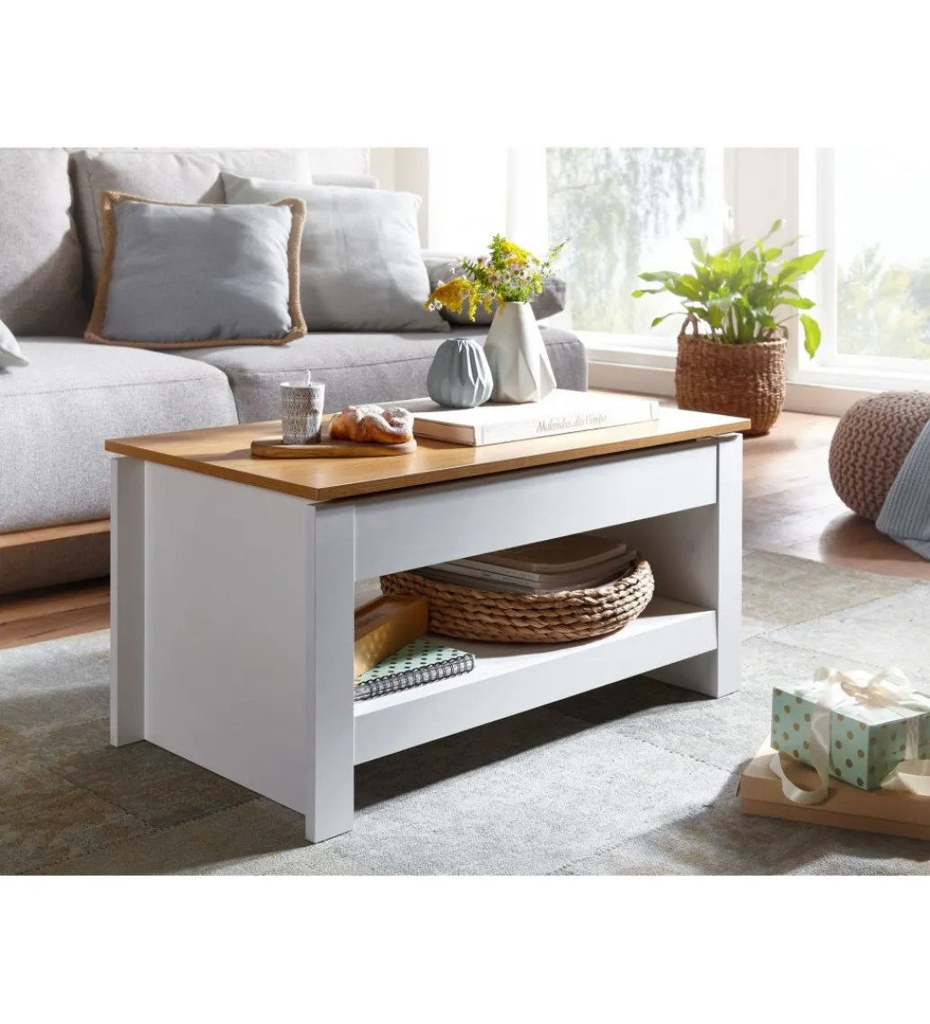 Stolik kawowy MARINA 85 cm biały z dodatkiem koloru dąb*WOHNLING, GERMANY Sale