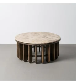 Stolik kawowy MARMOLON 90 cm drewno mango marmur*Zona-Design Online