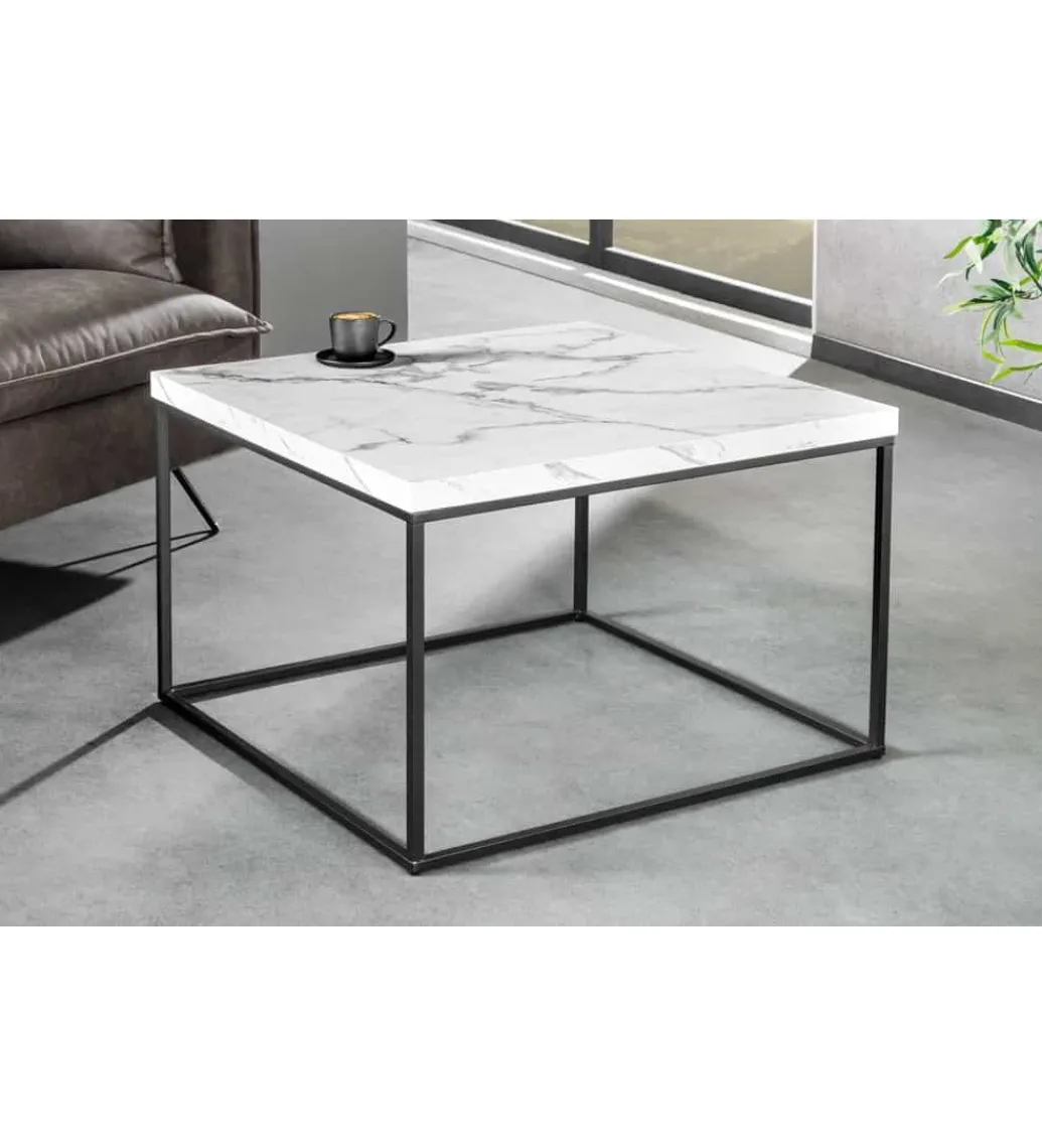 Stolik kawowy MENSA 60 cm w optyce marmuru biały*Invicta Interior Best