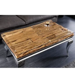 Stolik kawowy MODERN BAROCK BARRACUDA 100 cm chromowany szklany blat BEZ blatu tekowego*Invicta Interior