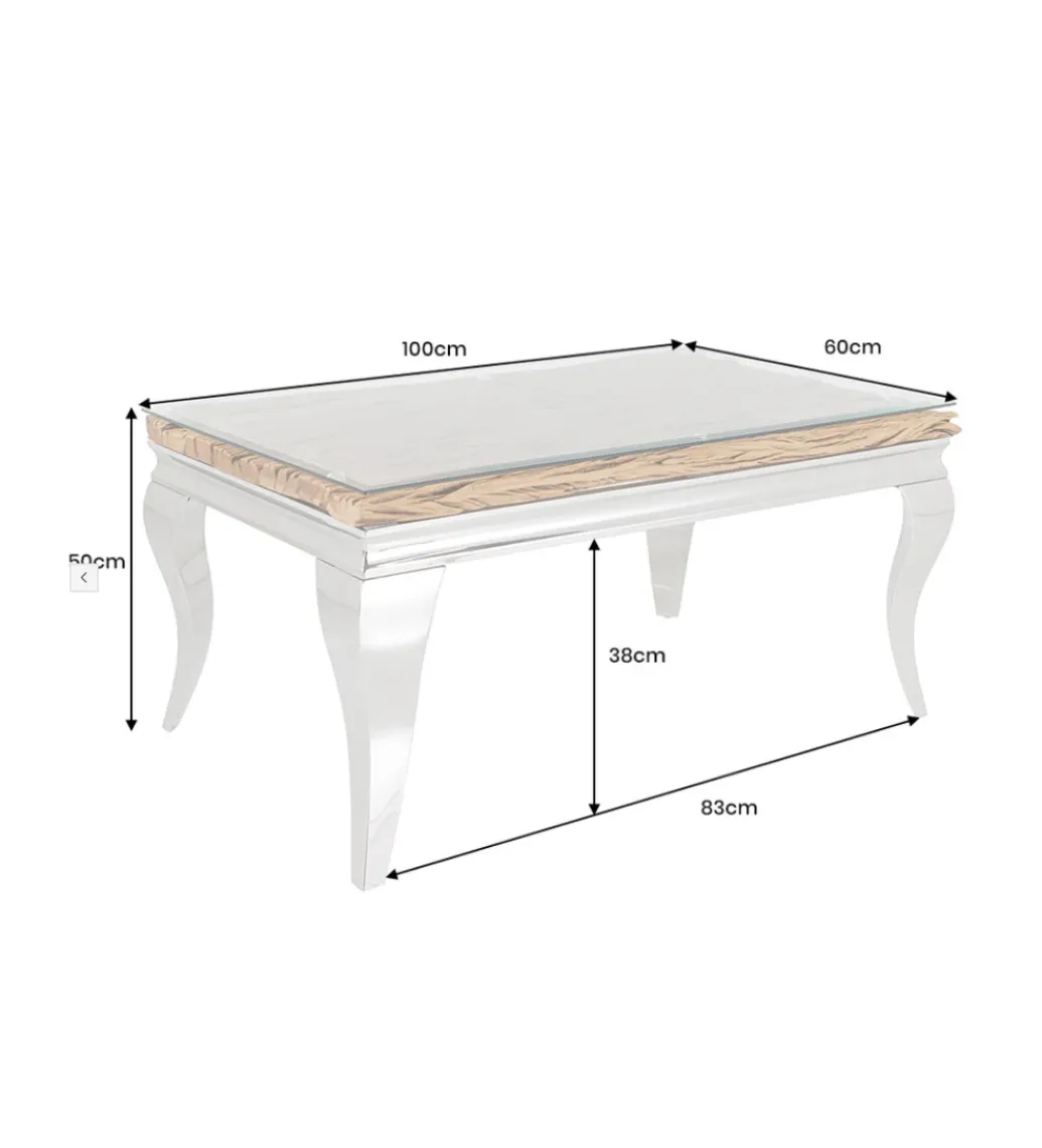 Stolik kawowy MODERN BAROCK BARRACUDA 100 cm chromowany szklany blat BEZ blatu tekowego*Invicta Interior