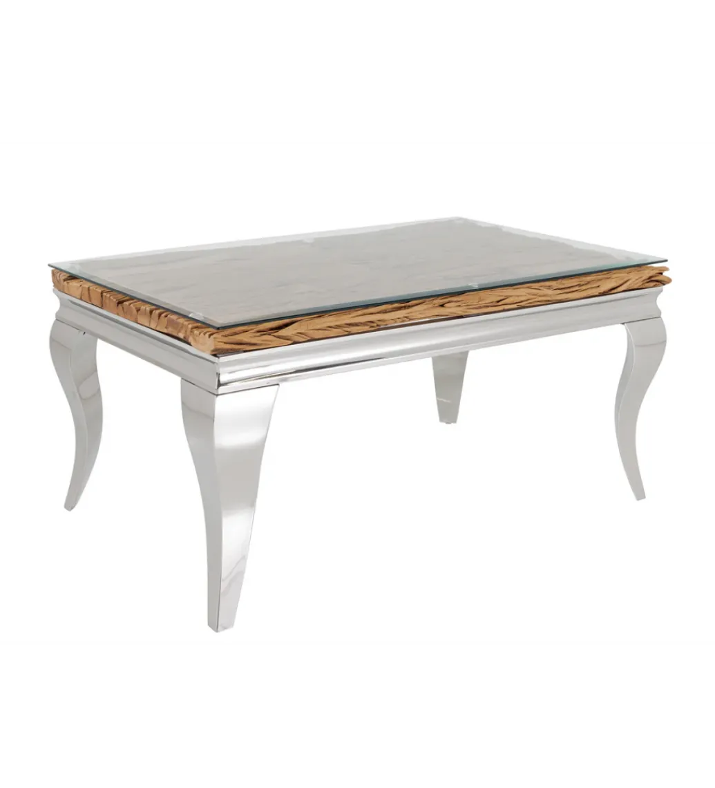 Stolik kawowy MODERN BAROCK BARRACUDA 100 cm chromowany szklany blat BEZ blatu tekowego*Invicta Interior