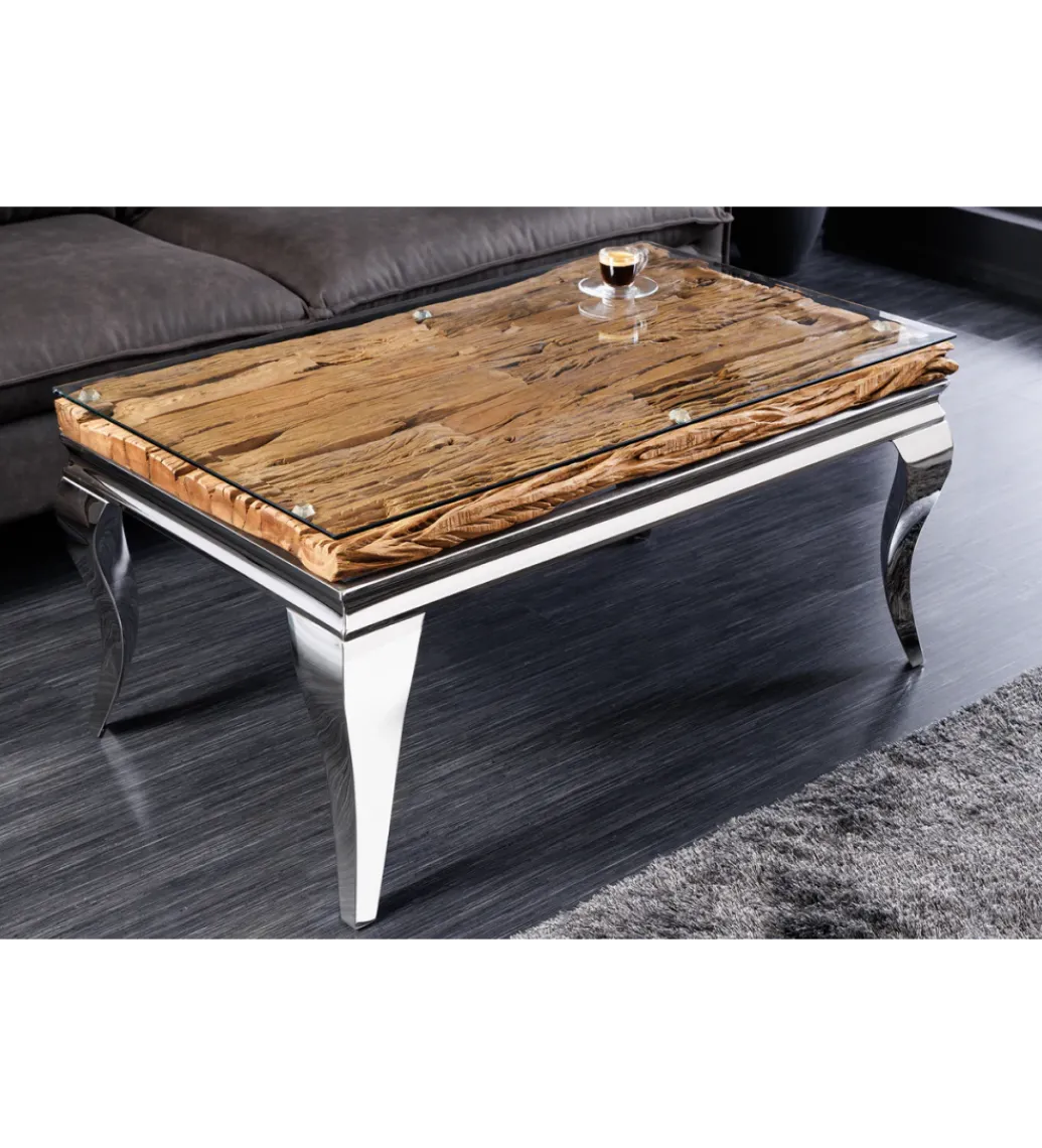 Stolik kawowy MODERN BAROCK BARRACUDA 100 cm chromowany szklany blat BEZ blatu tekowego*Invicta Interior