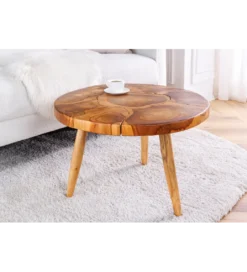 Stolik kawowy MOSAIK 60 cm naturalny teak*Invicta Interior - przedsprzedaż