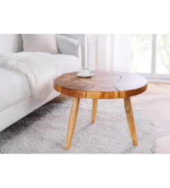 Stolik kawowy MOSAIK 60 cm naturalny teak*Invicta Interior - przedsprzedaż