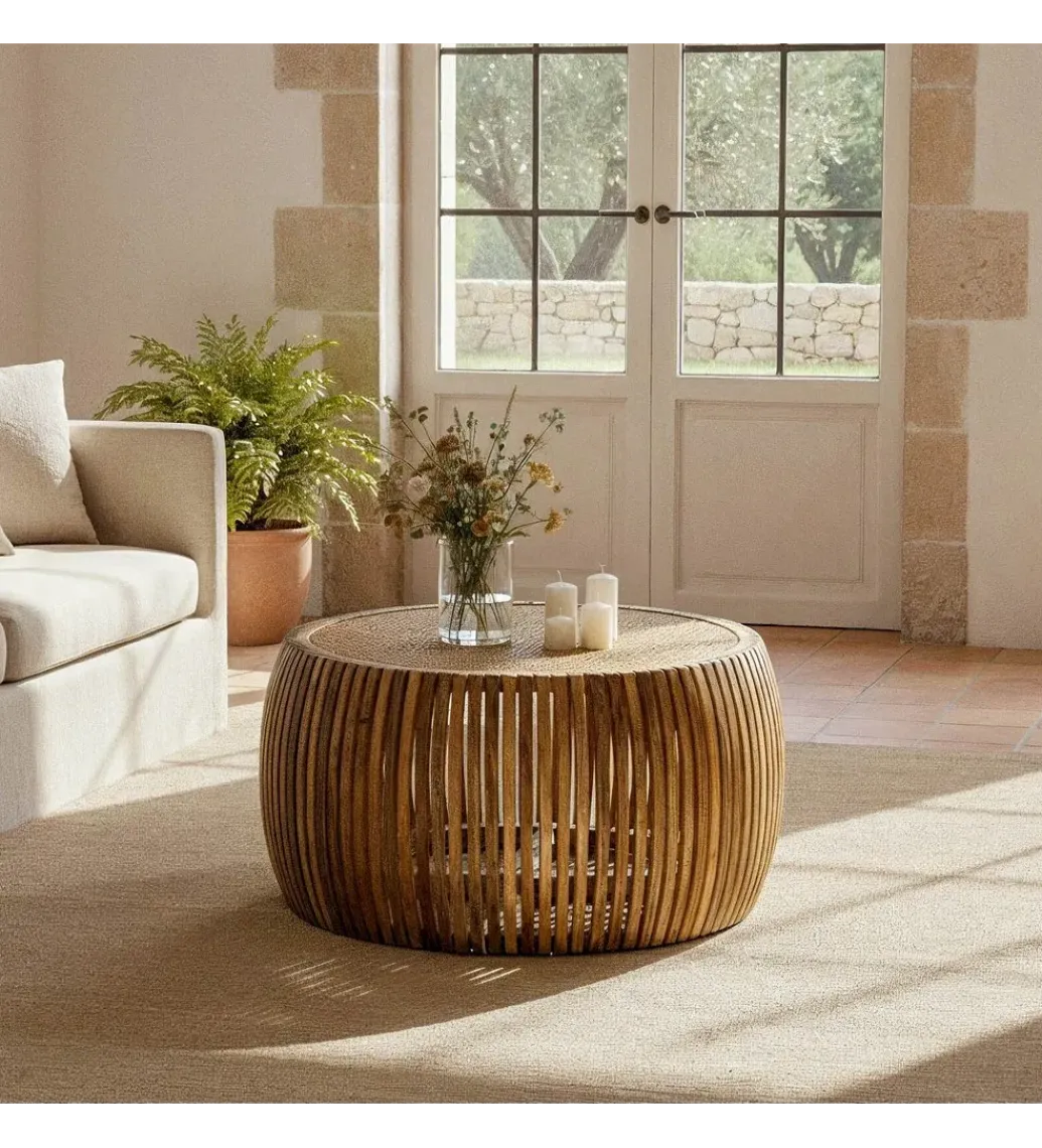 Stolik kawowy MURPI 75 cm drewno mango rattan*Zona-Design Sale