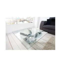 Stolik Kawowy Ocean 85 Cm Srebrny ze szklanym blatem*Invicta Interior Sale