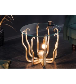 Stolik kawowy OCTOPUS 50 cm z lampą złoty*Invicta Interior Best