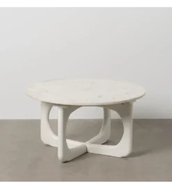 Stolik kawowy ONAKI 75 cm drewno mango marmur biały*Zona-Design New
