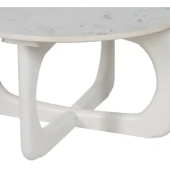 Stolik kawowy ONAKI 75 cm drewno mango marmur biały*Zona-Design New