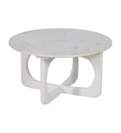 Stolik kawowy ONAKI 75 cm drewno mango marmur biały*Zona-Design New