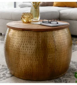 Stolik kawowy ORIENT 60 cm złoty drewno mango*WOHNLING, GERMANY Hot