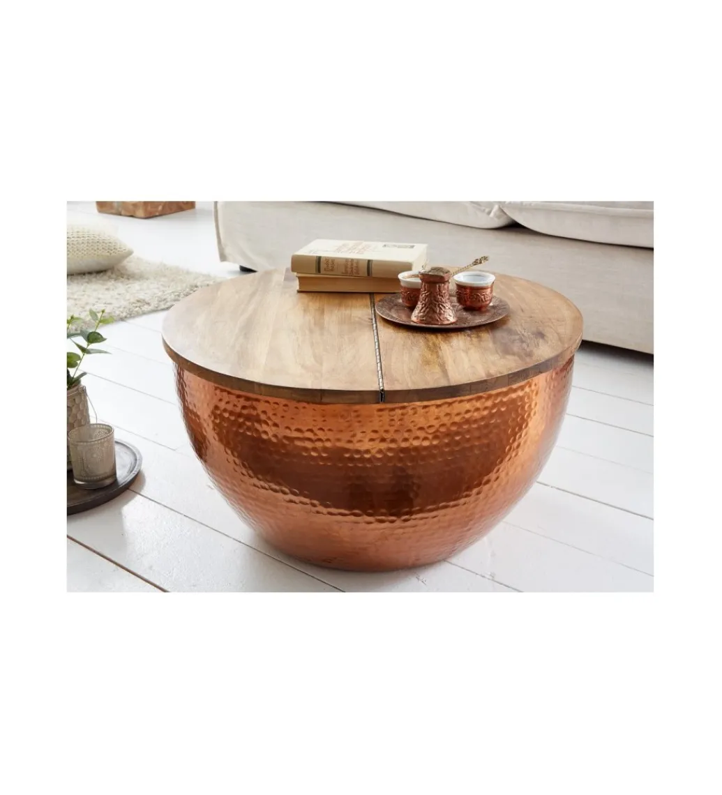 Stolik kawowy Orient Storage 60 cm miedziany z blatem Mango*Invicta Interior Discount
