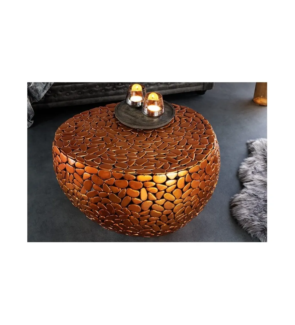 Stolik kawowy PEDRA Stone Mosaic 72 cm miedziany*Invicta Interior Online