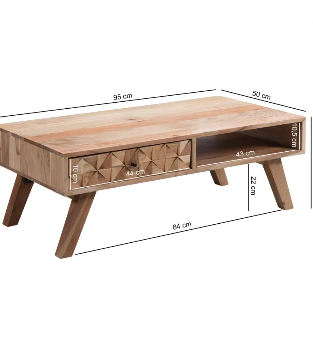 Stolik kawowy REWA 95 cm drewno akacja*WOHNLING, GERMANY New